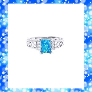 10$ OFF! NWT- Blue opal and CZ white gold ring